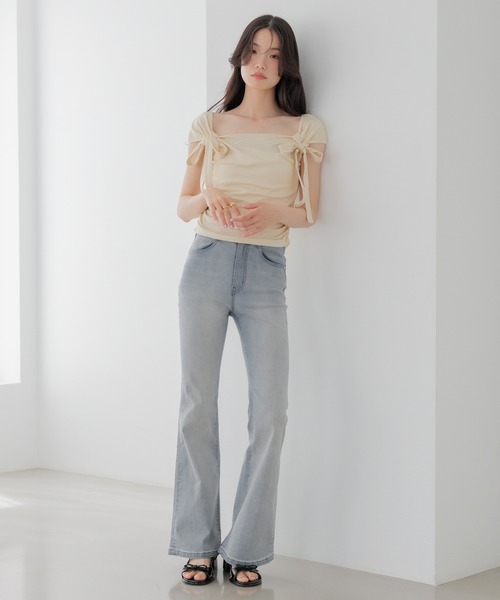Heather 新定番ISKOフレアデニムパンツ Heather（ヘザー） ジーンズ デニム デニムパンツ 「脚長×美脚を叶える