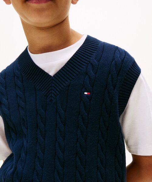 ニット セーター BOYS コットンケーブルグローバルストライプベスト キッズ 子供服の画像