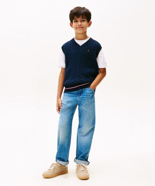 ニット セーター BOYS コットンケーブルグローバルストライプベスト キッズ 子供服の画像
