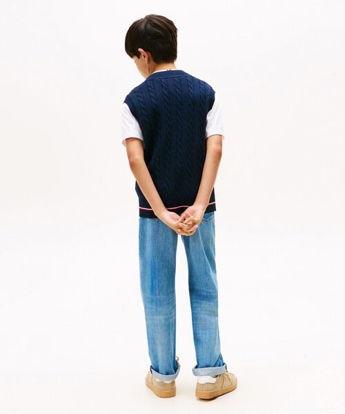 ニット セーター BOYS コットンケーブルグローバルストライプベスト キッズ 子供服の画像