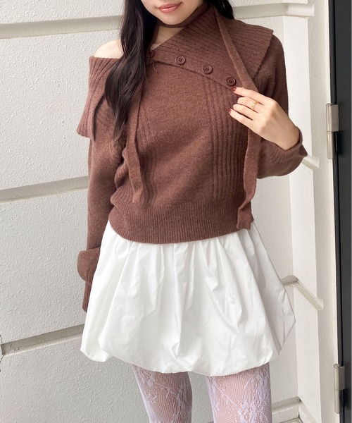 Mejoul ニット セーター 2wayチョーカー付アシンメトリーボタン