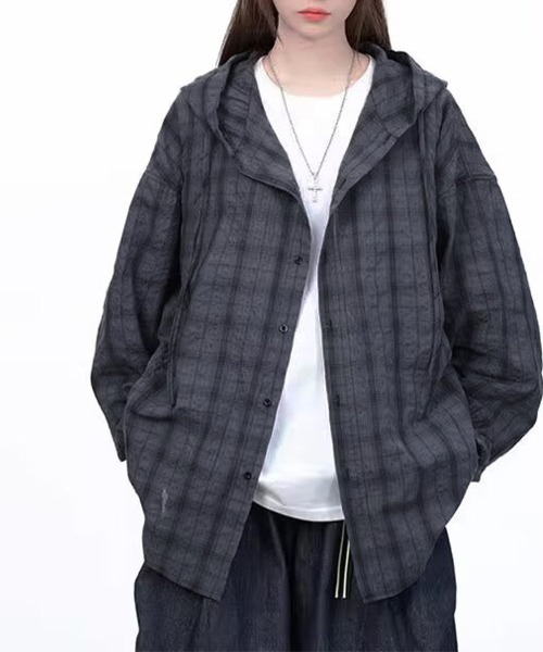 ReRe パーカー オーバーサイズチェックパーカーシャツ