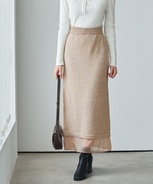 SAISON DE PAPILLON（セゾンドパピヨン） スカート 裾透けタイトニット