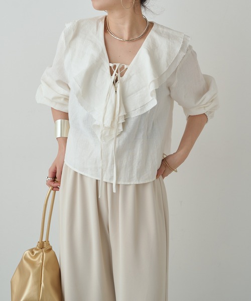 「Omekashi」 長袖ブラウス FREE オフホワイト レディース_画像3