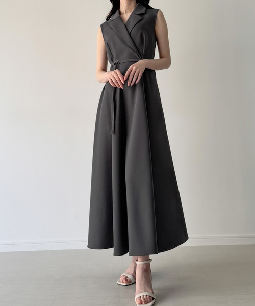 JUNOAH（ジュノア） ノースリーブワンピース LARGE チャコール