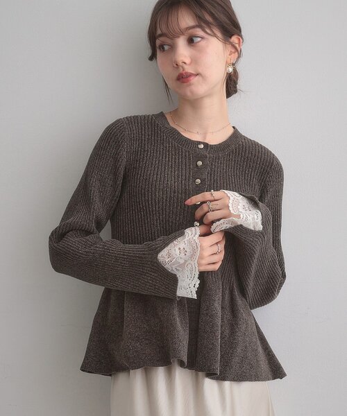 ペプラムカーデ＆カットワークキュロット Couture Brooch（クチュール ブローチ） カーディガン 「袖口レース