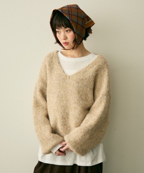 ビーンズヤーンVニット COLLAGE GALLARDAGALANTE｜ビーンズヤーンVネックニット | Rakuten