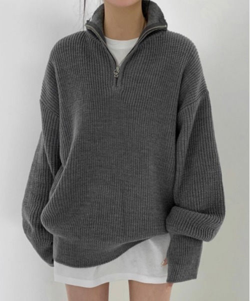 ニット セーター ハーフジップ オーバーサイズニットトップス