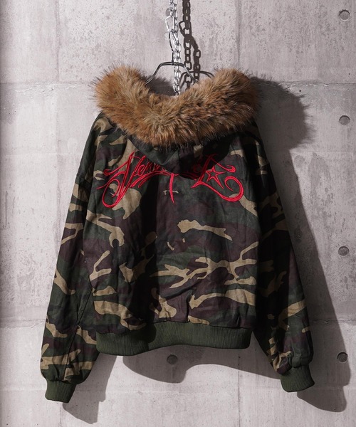 ブルゾン アウター フードファー クロップド 迷彩 ジャケット / Hooded