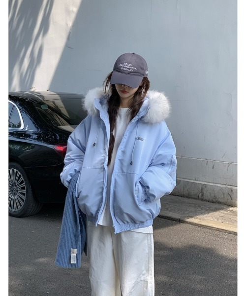 ダウンコート ダウンジャケット フェイクファーフード付き スタンド