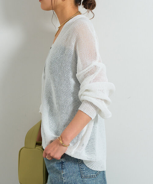 「un dix cors」 ニットカーディガン FREE ネイビー レディース_画像4