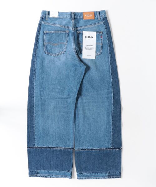 ジーンズ デニム デニムパンツ ワイドレッグIDALYA バイカラーインディゴデニム レディースの画像