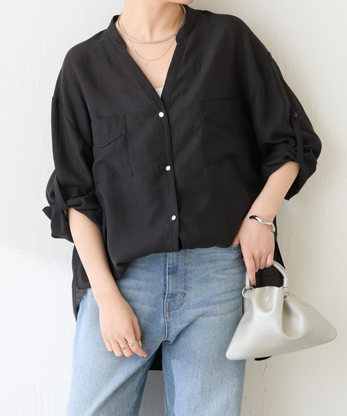 ブラウス シャツ すっきり見え/着丈調整ができるヴィンテージライクシアーシャツ/WEB限定カラー・サイズ展開 レディースの画像
