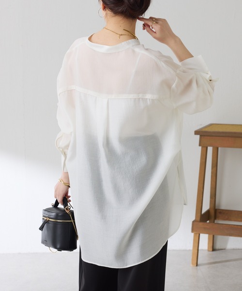 ブラウス シャツ すっきり見え/着丈調整ができるヴィンテージライクシアーシャツ/WEB限定カラー・サイズ展開 レディースの画像