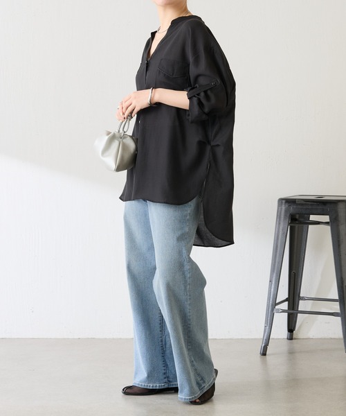 ブラウス シャツ すっきり見え/着丈調整ができるヴィンテージライクシアーシャツ/WEB限定カラー・サイズ展開 レディースの画像