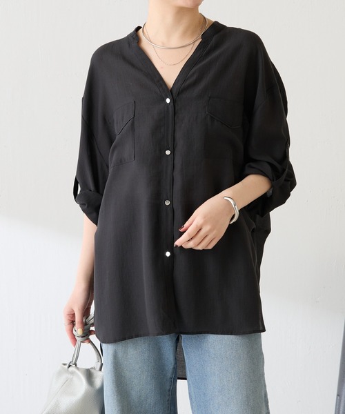 ブラウス シャツ すっきり見え/着丈調整ができるヴィンテージライクシアーシャツ/WEB限定カラー・サイズ展開 レディースの画像