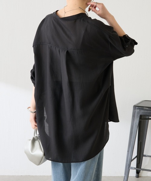 ブラウス シャツ すっきり見え/着丈調整ができるヴィンテージライクシアーシャツ/WEB限定カラー・サイズ展開 レディースの画像