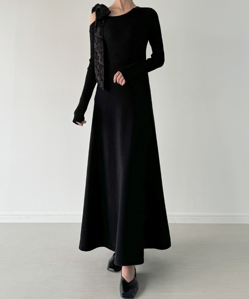 「Meiru」 ニットワンピース MEDIUM チャコール レディース_画像4