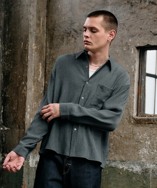 EFFLORESCENCE ダークグレー Lサイズ シャツ Regen Glanz シャツ crinkle texture relaxed shirt / クリンクル