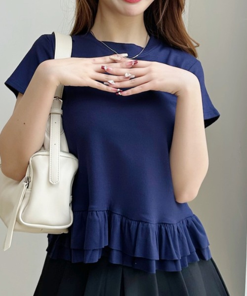 Ada. tシャツ 半袖 裾フリルティアード 半袖Tシャツ レディース