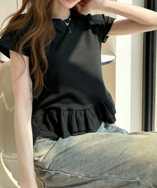 Ada. tシャツ 半袖 裾フリルティアード 半袖Tシャツ レディース