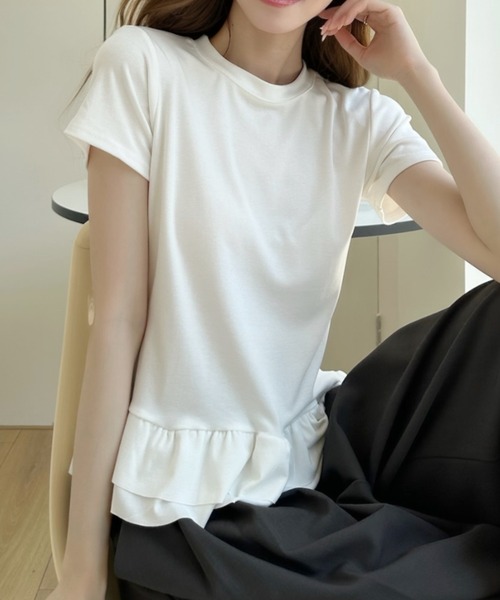 Ada. tシャツ 半袖 裾フリルティアード 半袖Tシャツ レディース