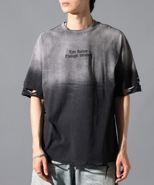 ヴィンテージTシャツ　ダーメージ　Lサイズ LAND MUSEUM tシャツ LAND MUSEUM／グラデダメージTシャツ メンズ