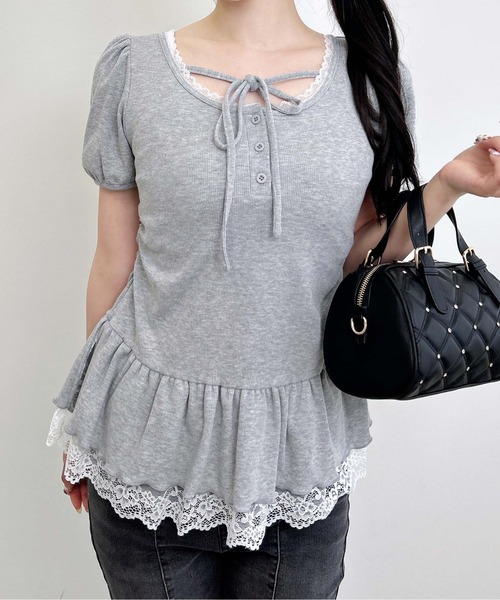 INGNI（イング） tシャツ ヘンリーネックペプラムリブトップス