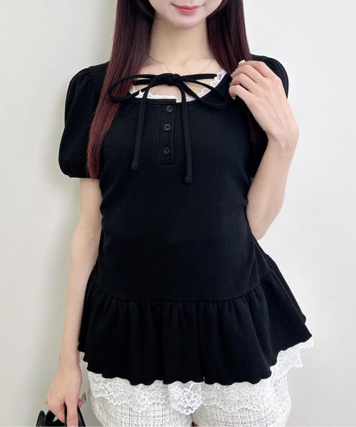 INGNI（イング） ヘンリーネック tシャツ 半袖 ヘンリーネックペプラム