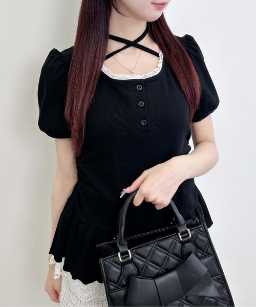 INGNI（イング） ヘンリーネック tシャツ 半袖 ヘンリーネックペプラム