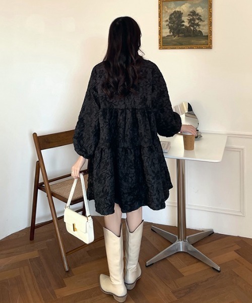 「Sibra」 7分袖ワンピース M ブラック レディース_画像5