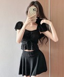 水着 「2点セット」ジャガード レースアップ ...の詳細画像2