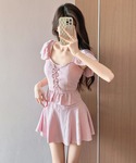 水着 「2点セット」ジャガード レースアップ ...の詳細画像4
