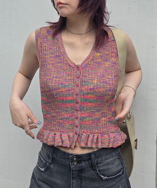 Ameri（アメリ） ニット セーター MEDI FRILL BACK RIBBON KNIT TOP