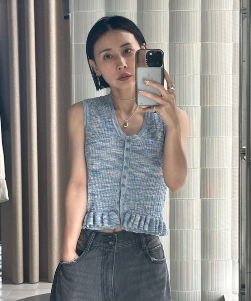 Ameri（アメリ） ニット セーター MEDI FRILL BACK RIBBON KNIT TOP