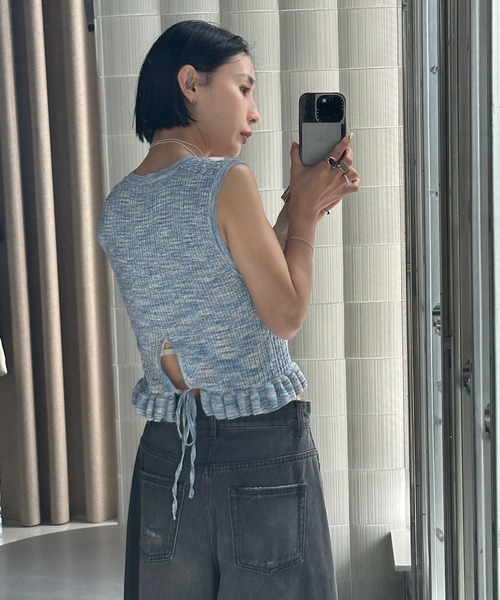 Ameri（アメリ） ニット セーター MEDI FRILL BACK RIBBON KNIT TOP