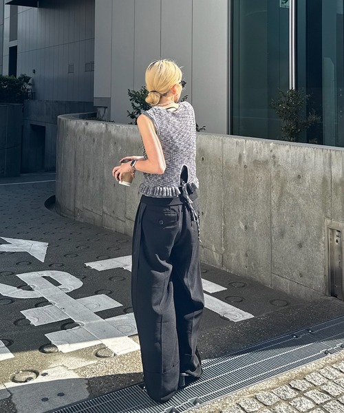 Ameri（アメリ） ニット セーター MEDI FRILL BACK RIBBON KNIT TOP