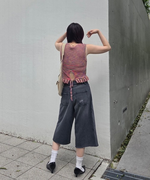Ameri（アメリ） ニット セーター MEDI FRILL BACK RIBBON KNIT TOP