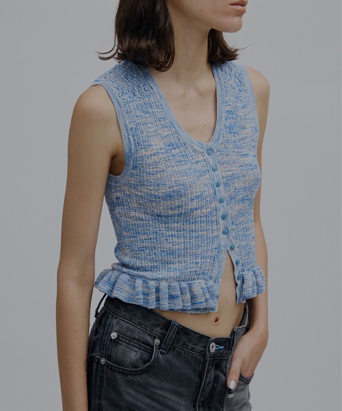 Ameri（アメリ） ニット セーター MEDI FRILL BACK RIBBON KNIT TOP
