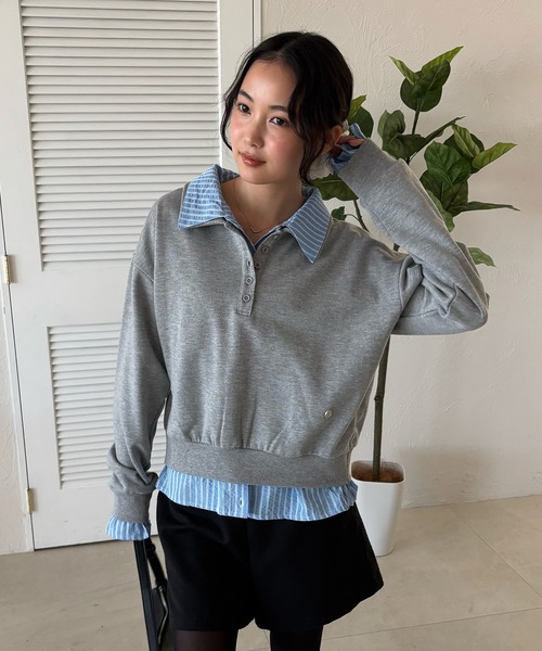 「MUHET」 長袖ポロシャツ FREE ブラウン レディース_画像2