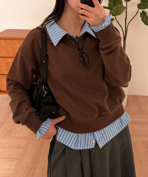 「MUHET」 長袖ポロシャツ FREE ブラウン レディース_画像9