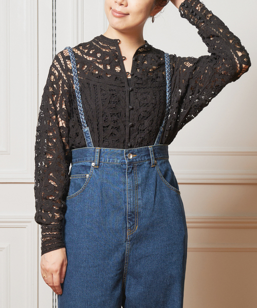 極美品 Heriter イエナ バテンレース シアーブラウス チュニック 38 IENA LA BOUCLE（イエナラブークル） ブラウス シャツ バテンレース