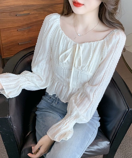 「Achic」 長袖ブラウス M アイボリー レディース_画像8