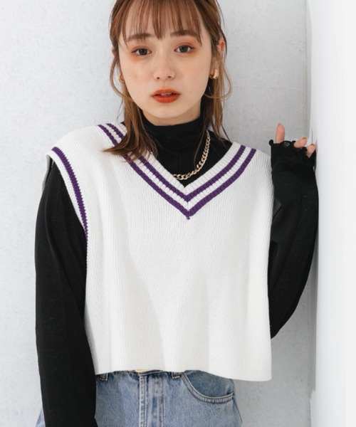 nemne（ネンネ） ベスト ジレ ショート丈2wayチルデンニットベスト