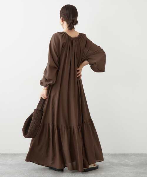 【2023】　プラージュ　Sheer Voile ティアードワンピース　ブラウン plage ワンピース Sheer Voile ティアードワンピース : ZOZOTOWN