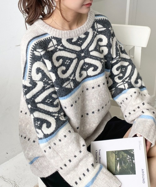 ニット セーター ノルディックジャガードニットプルオーバー
