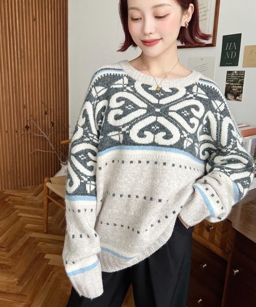 ニット セーター ノルディックジャガードニットプルオーバー
