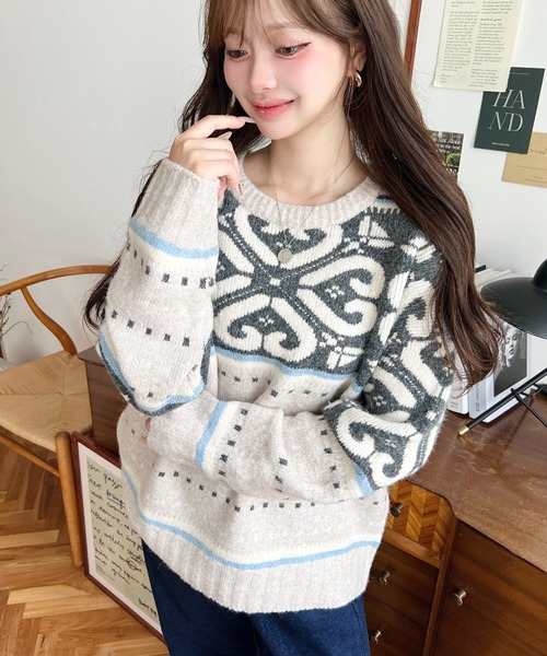 ニット セーター ノルディックジャガードニットプルオーバー
