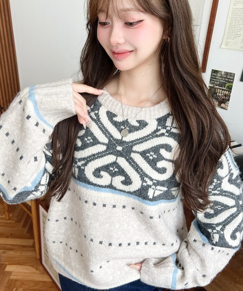 ニット セーター ノルディックジャガードニットプルオーバー