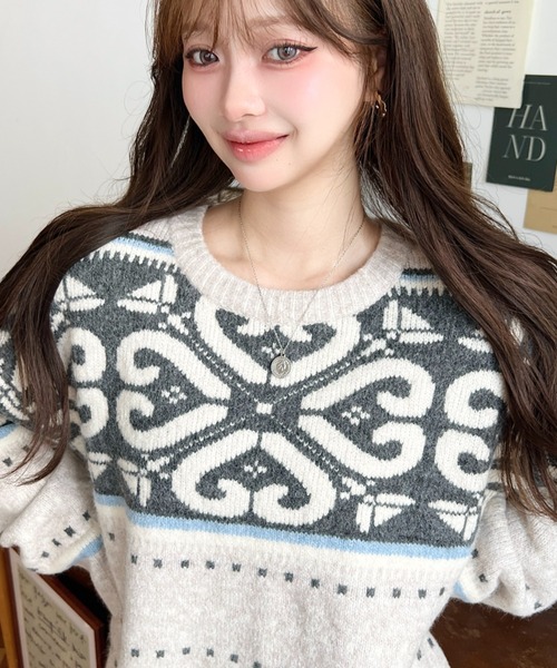 ニット セーター ノルディックジャガードニットプルオーバー